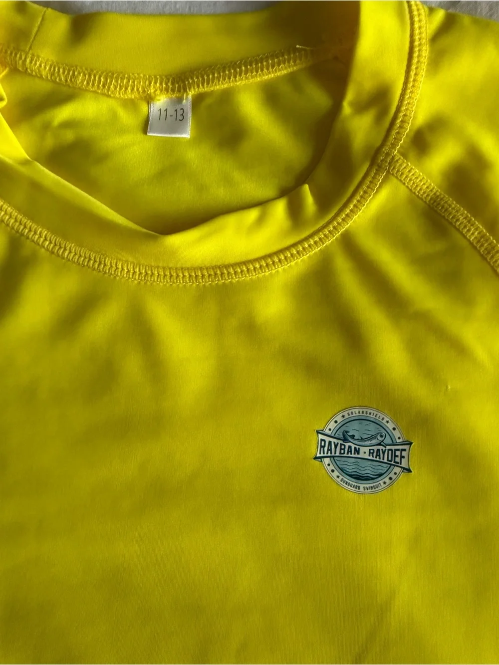 Girls Bright Yellow Long Sleeve Rash Guard Swim Shirt Size 11-13 Sun Protection